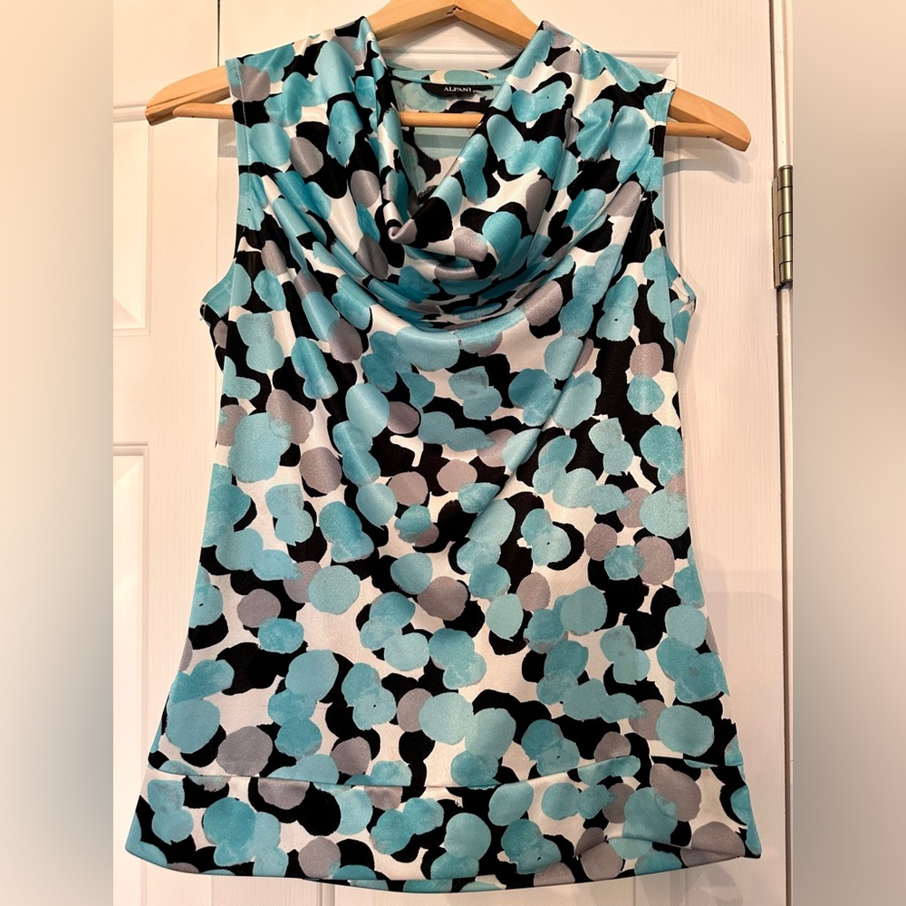 Alfani Teal and Black Polka Dot Sleeveless Blouse